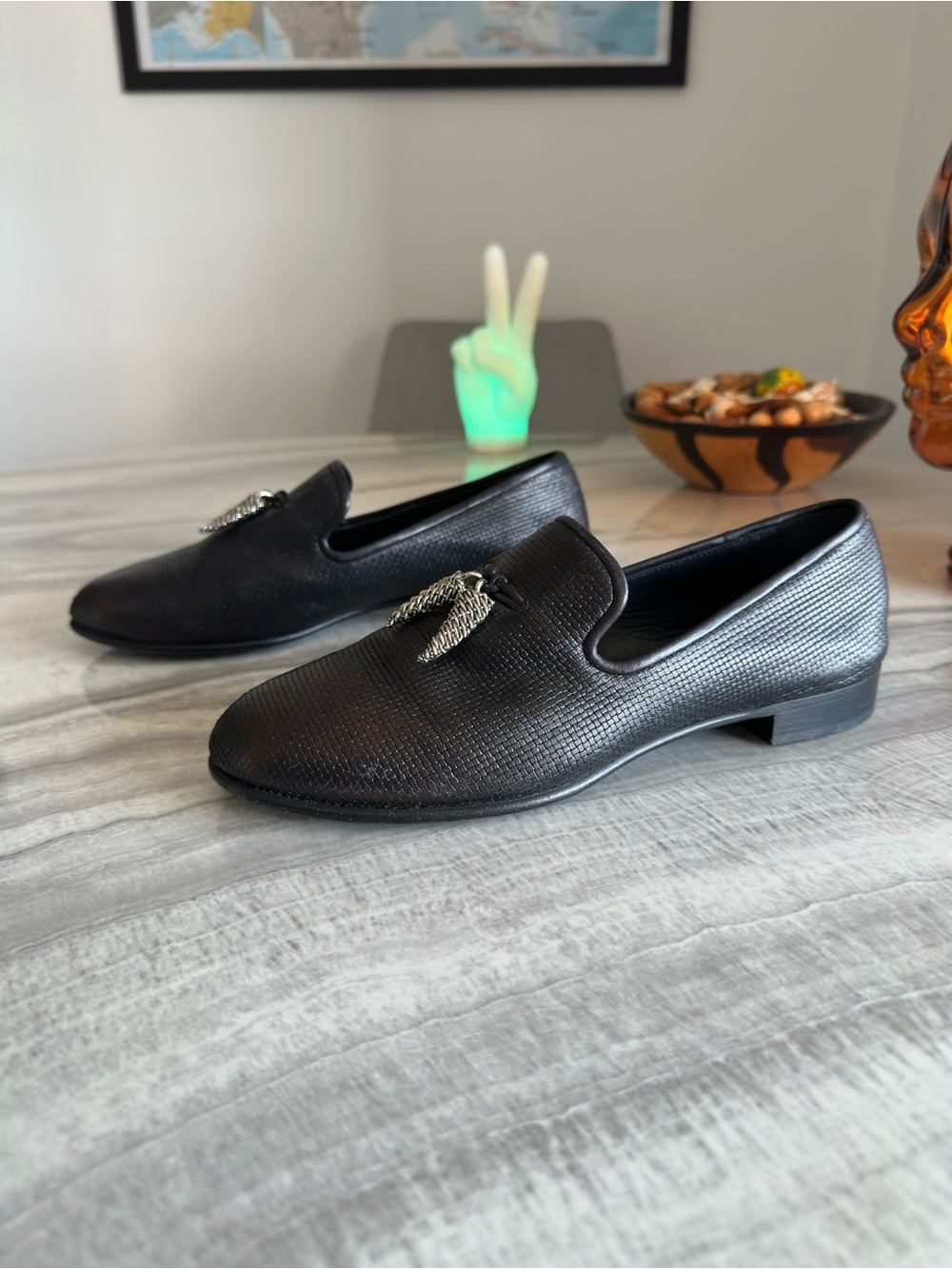 Giuseppe Zanotti Black Basketweave Leather Venetian Loafers